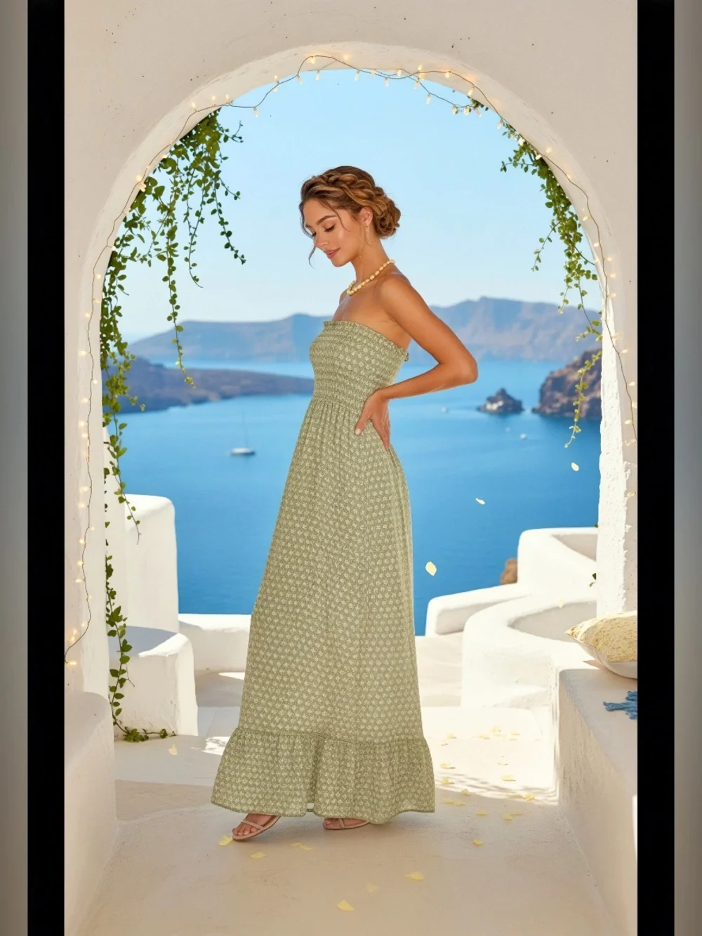 Max Rave Olive Green Strapless Smocked Maxi Dress - Picture 2 of 8